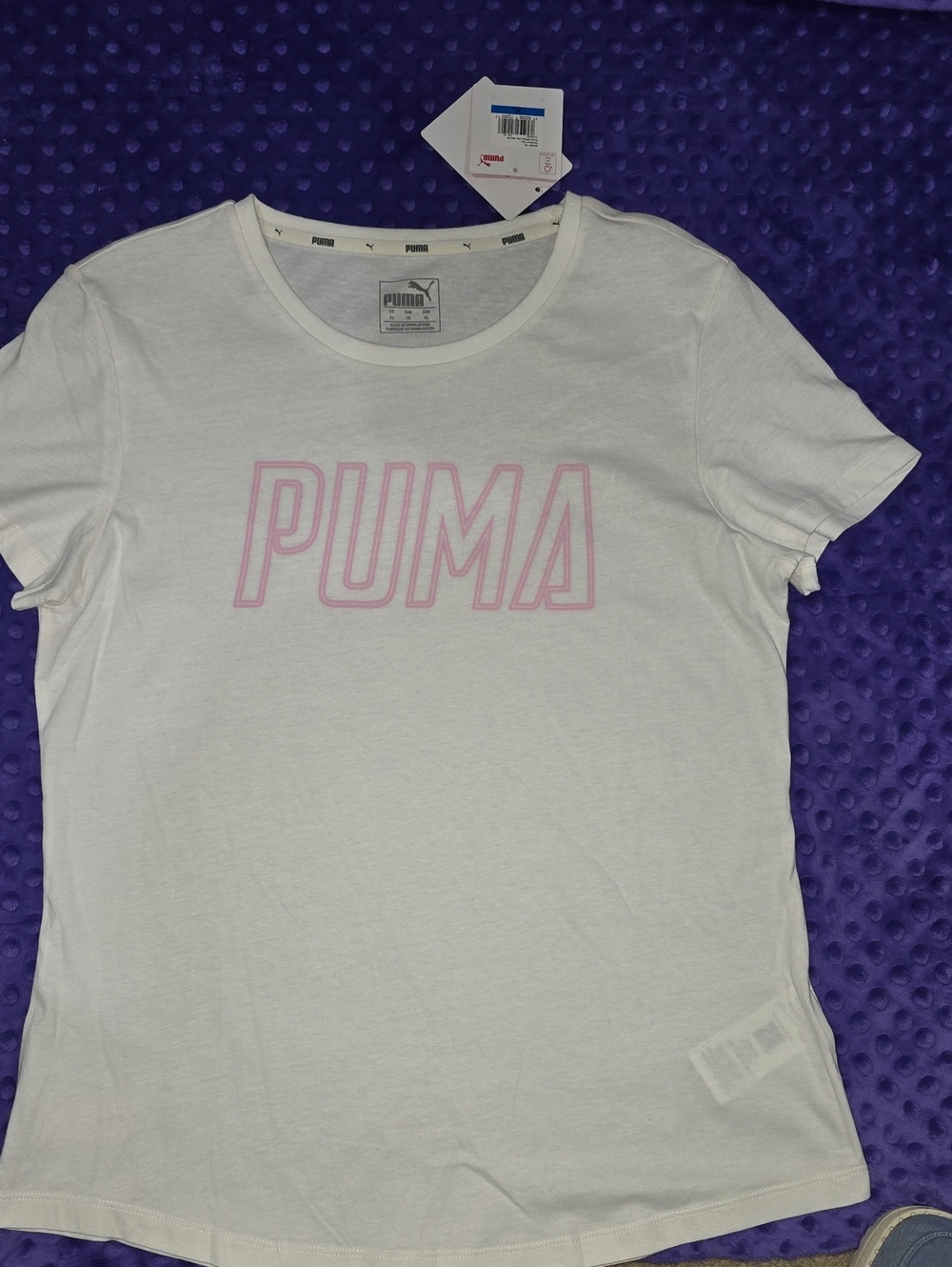 Puma White Short Sleeve Tee with Light Pink Logo